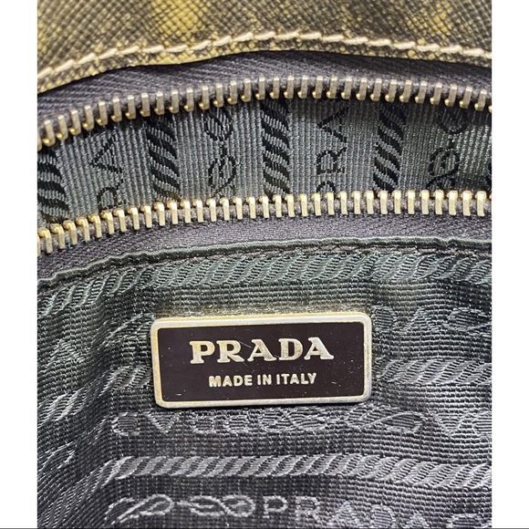 Prada Gold Saffiano & Canvas Tote Beige Leather Cross Body Bag with Entrupy - Picture 9 of 12